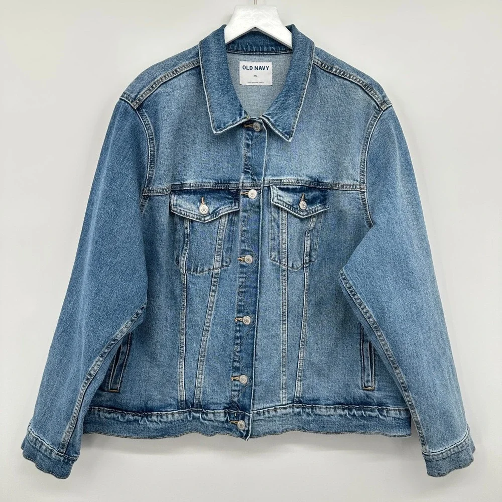 Old‎ Navy Denim Jacket Plus Size XXL Trucker Stretch Jean Pockets Minimalist New - Picture 13 of 13